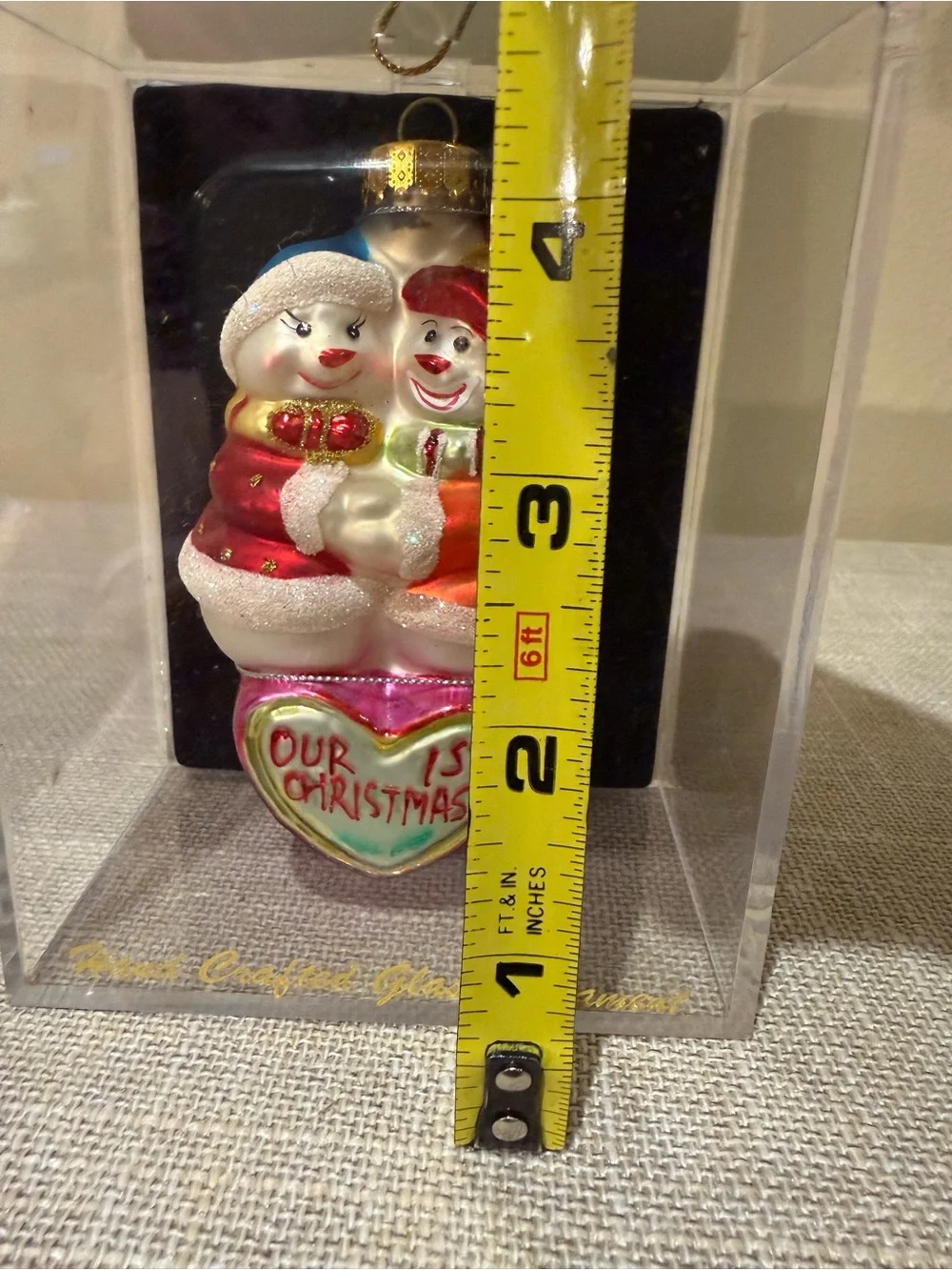 Vtg 2004 Target Our 1st Christmas Snowman Couple Handcrafted Glass Ornament NIB